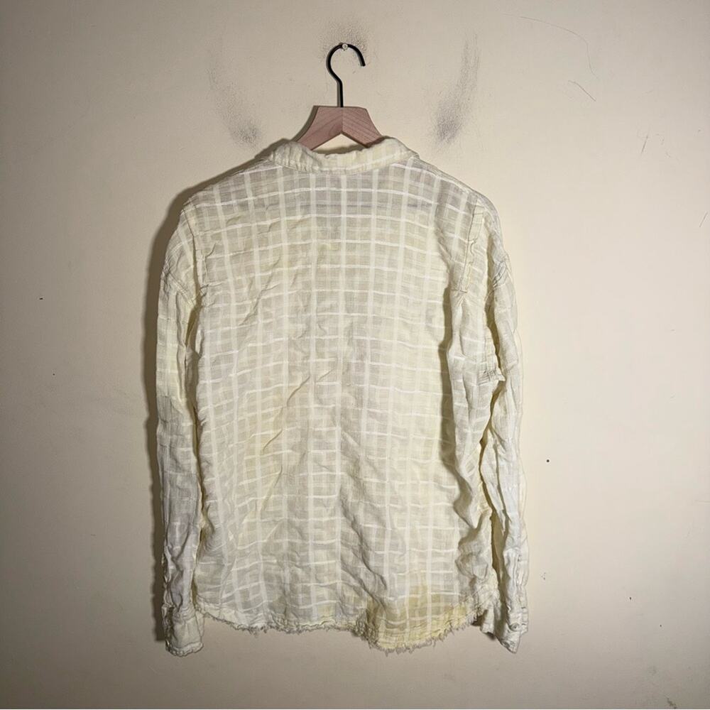 FREE PEOPLE butter yellow plaid western style button down M - Picture 5 of 5